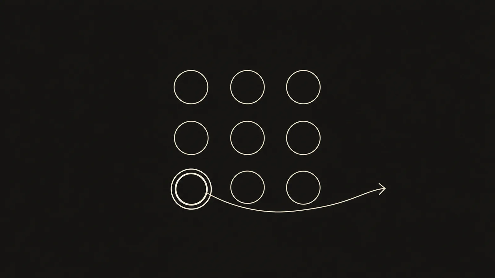 Grille de neuf tâches représentées par des cercles ; une seule est entourée et une flèche en part : c’est celle par laquelle commencer.